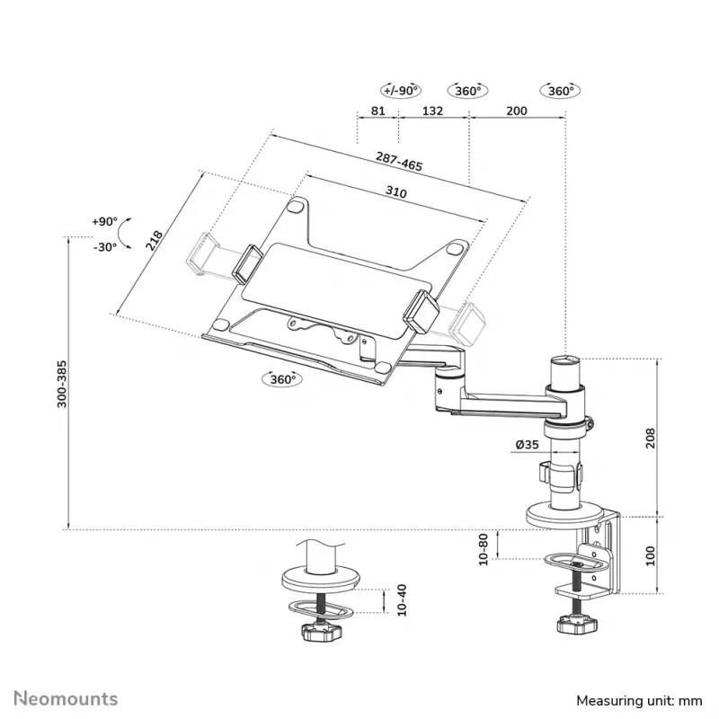 Neomounts DS20-425BL1 Supporto per laptop con braccio monitor 11,6-17,3 inch – salvaspazio