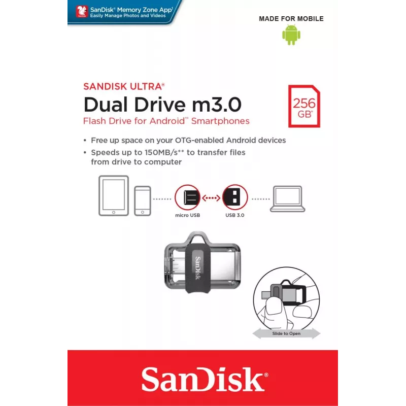 WESTERN DIGITAL SanDisk ULTRA DUAL DRIVE M3.0 - 256GB chiavetta USB - micro-USB / USB 3.0