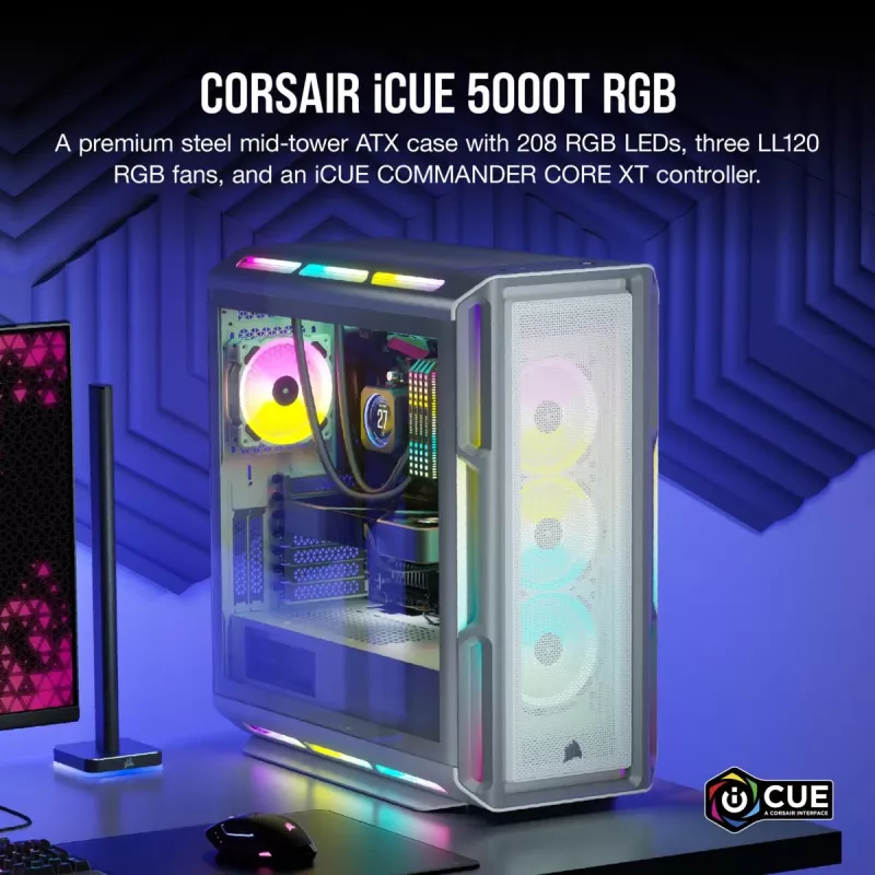 Case PC Mid-Tower ATX CORSAIR - iCUE 5000T - RGB vetro temperato - bianco