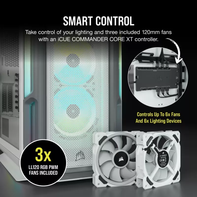 Case PC Mid-Tower ATX CORSAIR - iCUE 5000T - RGB vetro temperato - bianco