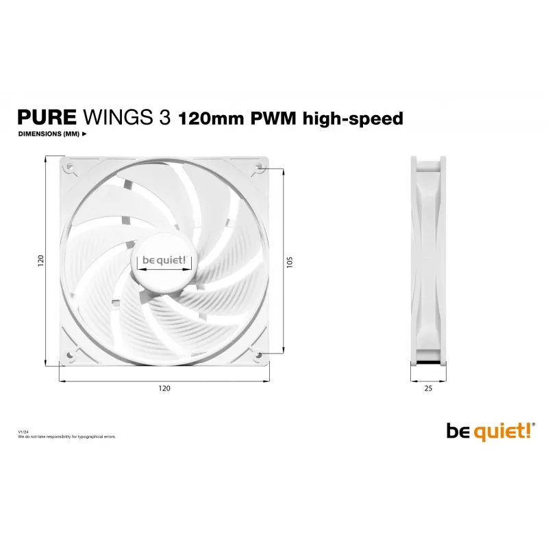 Ventola per case PC be quiet Pure Wings 3 120mm PWM high-speed bianca 12 cm 1 pezzo