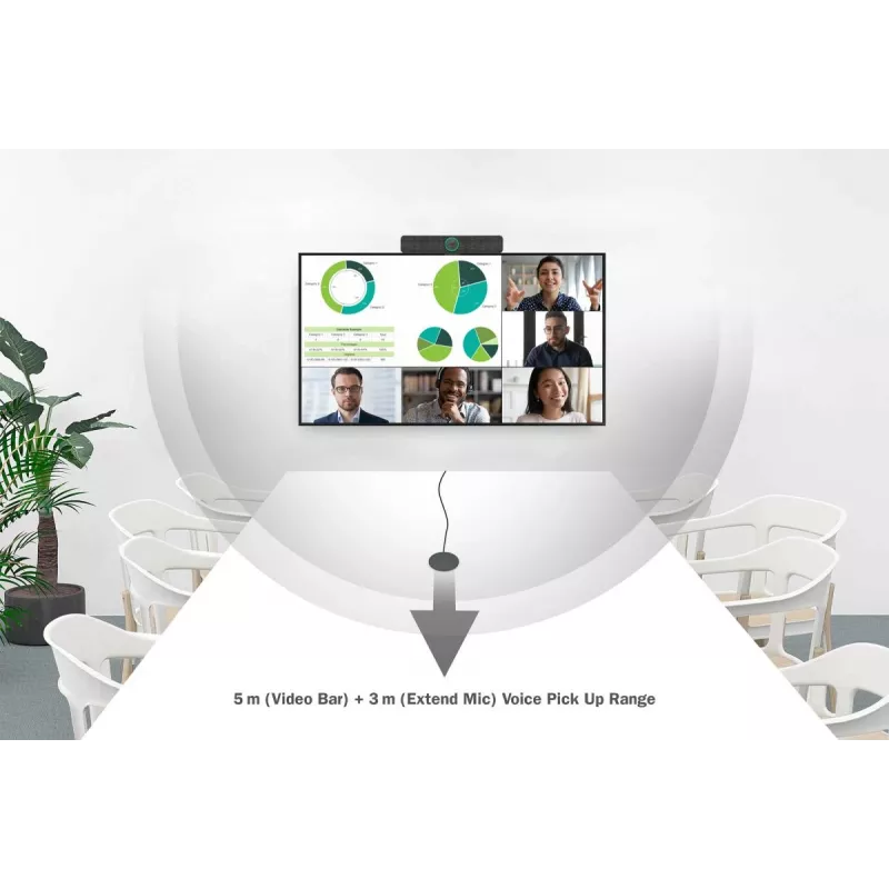 DIGITUS Video Bar All-in-One 4K - sistema di videoconferenza (4 microfoni/1 altoparlante, 1 microfono da tavolo)