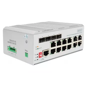 DIGITUS Switch di rete Gigabit Ethernet PoE - 8 porte industriale, L2 managed, 4 uplink SFP