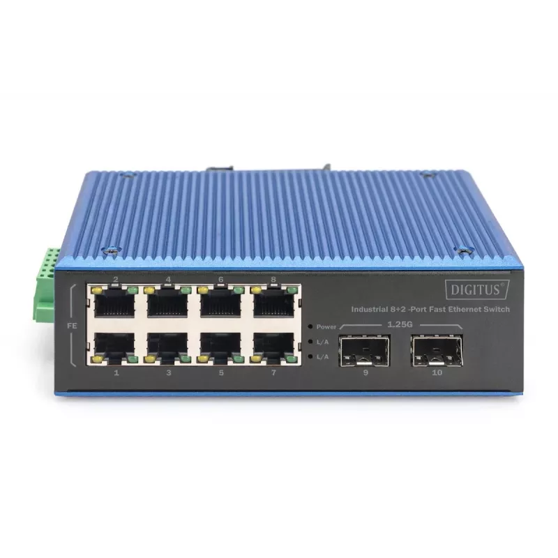 DIGITUS Switch Fast Ethernet industriale 8+2 porte 8 porte FE RJ45 2 porte GE SFP