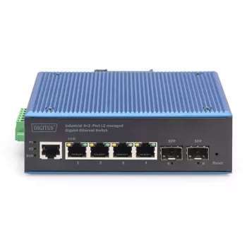 DIGITUS Switch Gigabit Ethernet L2 managed industriale 4+2 porte 4xGE RJ45 + 2 porte SFP