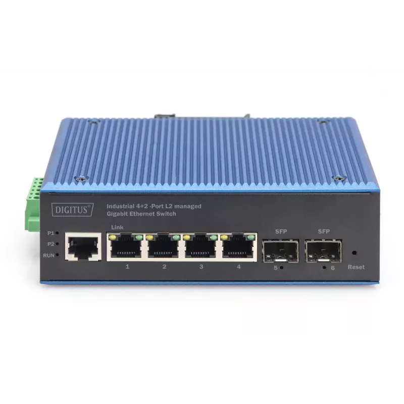 DIGITUS Switch Gigabit Ethernet L2 managed industriale 4+2 porte 4xGE RJ45 + 2 porte SFP