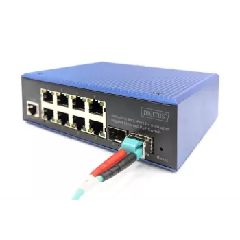 DIGITUS Switch Ethernet PoE Gigabit L2 managed industriale 8+2 porte 8xGE RJ45 + 2 porte SFP IEEE802.3at (30W)