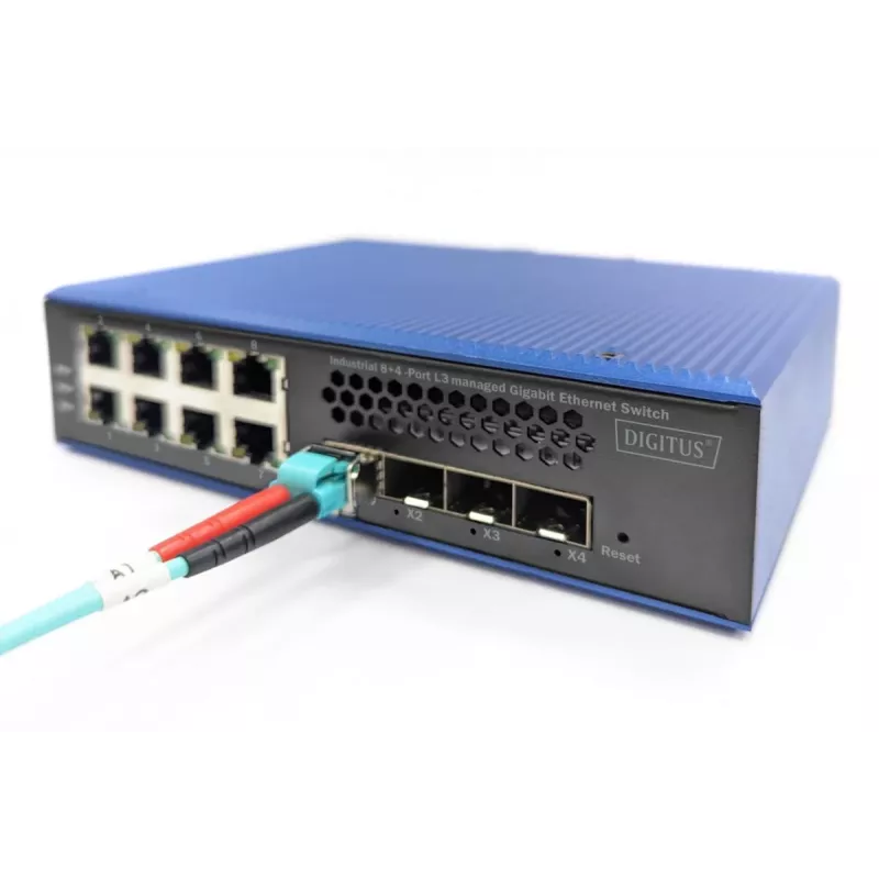 DIGITUS Switch Gigabit Ethernet L3 managed industriale 8+4 porte SFP+ 8xGE RJ45 + 4 porte SFP+