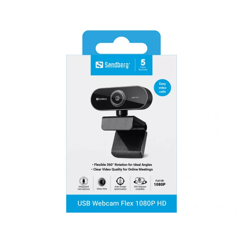 Webcam USB Sandberg Flex 1080P HD, 2 MP, 1920 x 1080 pixel, Full HD, 30 fps, USB, nero
