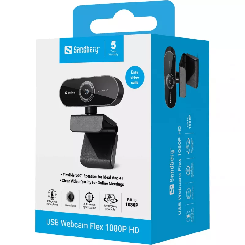 Webcam USB Sandberg Flex 1080P HD, 2 MP, 1920 x 1080 pixel, Full HD, 30 fps, USB, nero