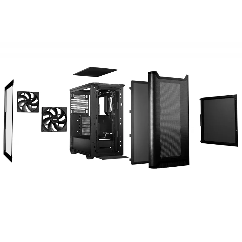 be quiet! PURE BASE 501 Airflow Window BGW74 case PC Midi Tower, ATX, finestra in vetro temperato, 2 ventole PWM da 140 mm, radiatore fino a 360 mm, 2x 3,5″ + 5x 2,5″, 2x USB 3.0, USB 3.2 Gen 2 Type-C, nero