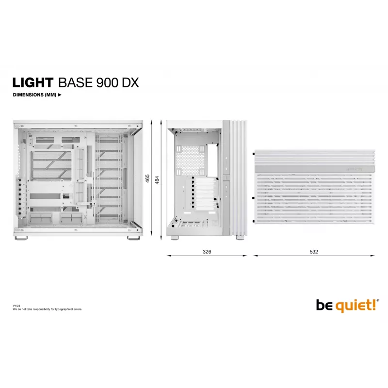 Case PC be quiet! LIGHT BASE 900 DX bianco Full Tower — supporto ATX/EATX, pannello laterale in vetro, Multi-RGB, GPU max 495 mm, altezza dissipatore CPU 190 mm