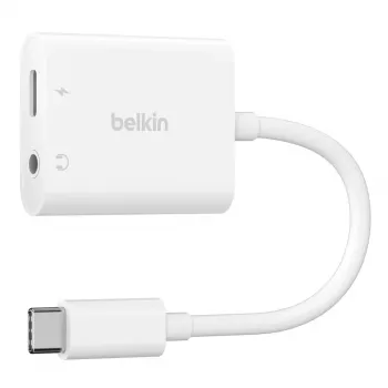 Adattatore di ricarica BELKIN Rockstar 3,5 mm audio + USB-C bianco