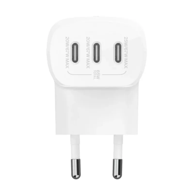 BELKIN Caricabatterie da parete - BoostCharge - Caricabatterie USB-C 3 porte - Con PPS 67W - Bianco