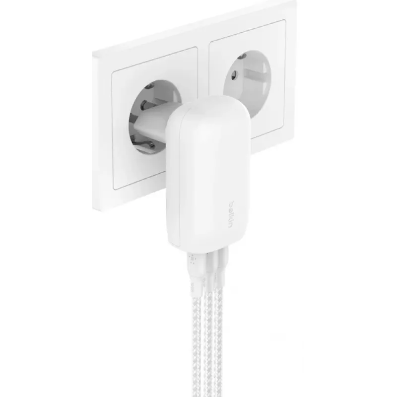 BELKIN Caricabatterie da parete - BoostCharge - Caricabatterie USB-C 3 porte - Con PPS 67W - Bianco