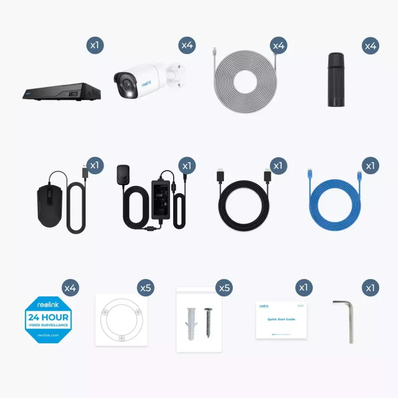 Reolink NVS8-8MB4 (PS4KB01-8) kit di videosorveglianza PoE, NVR a 8 canali con HDD da 2 TB + 4 telecamere, 8 MP 4K (3840x2160)
