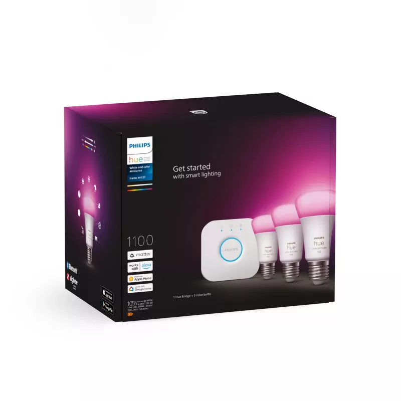 Starter kit illuminazione smart Philips Hue White and Colour Ambiance E27 Bluetooth Zigbee