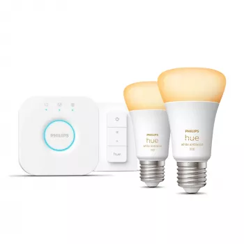 Philips Hue White Ambiance Starter-Set: 2 lampadine smart E27 (1100) + interruttore dimmer