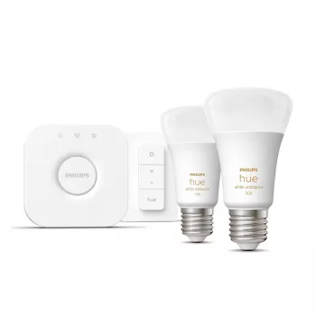 Philips Hue White Ambiance Starter-Set: 2 lampadine smart E27 (1100) + interruttore dimmer