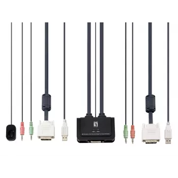 LevelOne switch KVM 2 porte USB DVI-D Single Link con cavo, supporto audio