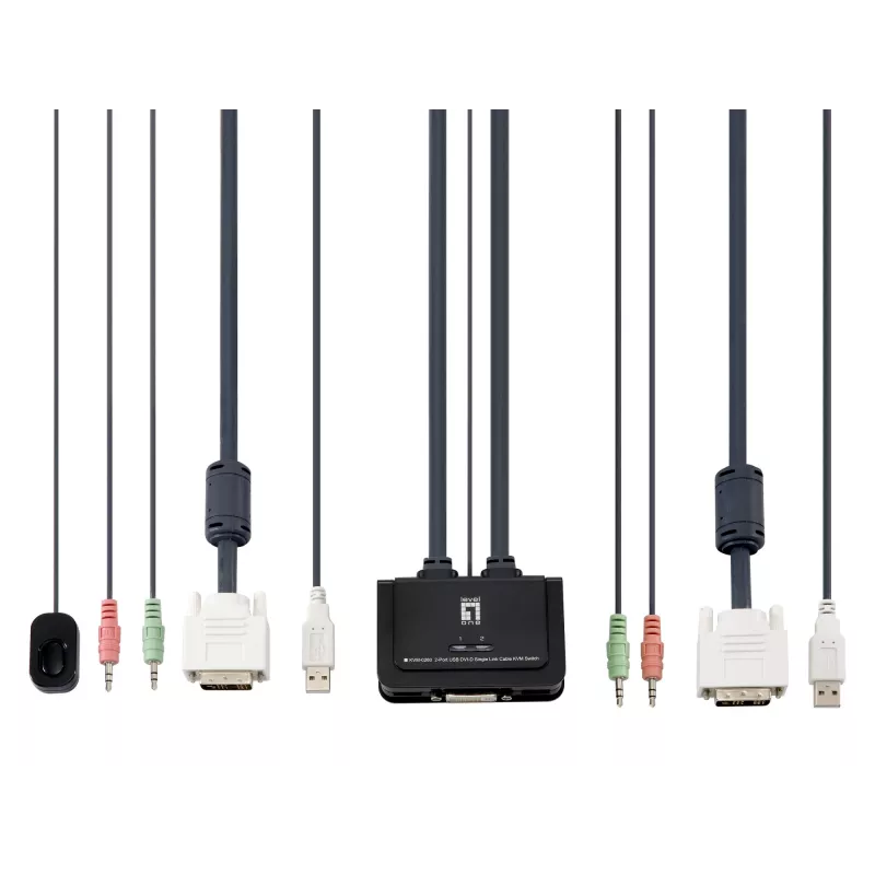 LevelOne switch KVM 2 porte USB DVI-D Single Link con cavo, supporto audio