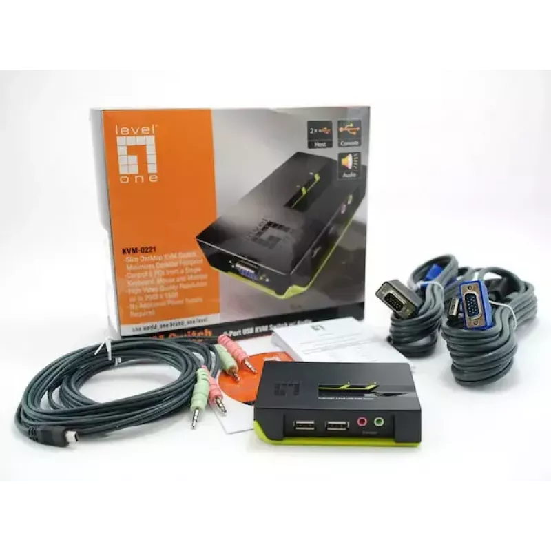 LevelOne switch KVM USB VGA 2 porte, supporto audio