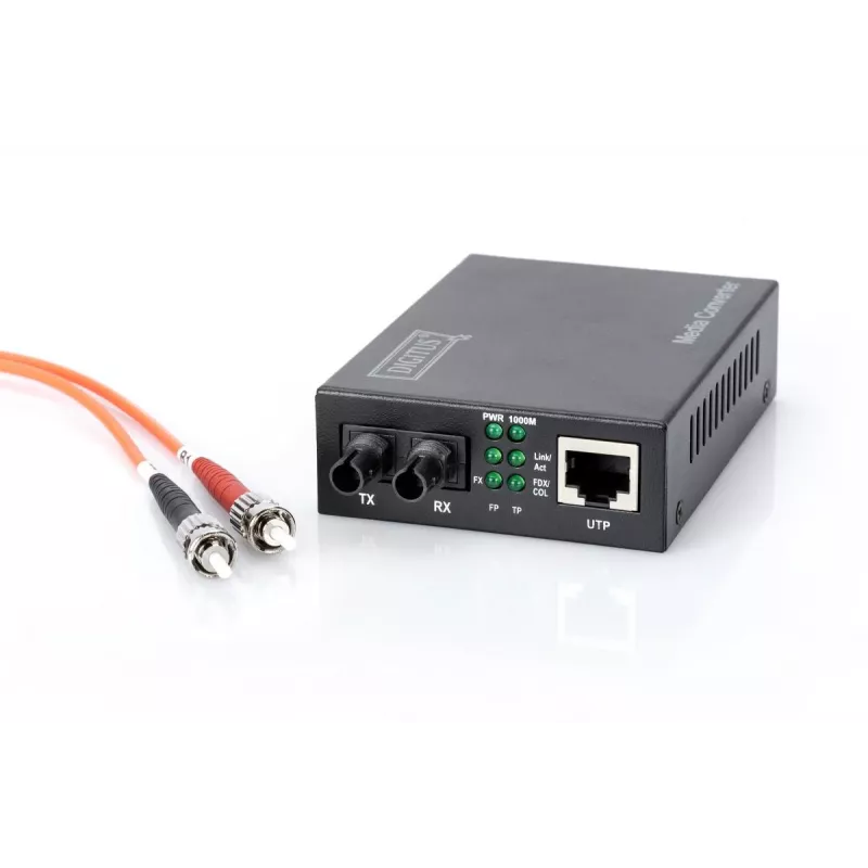 DIGITUS DN-82110-1 convertitore multimediale Gigabit, multimodale da 10/100/1000Base-T a 1000Base-SX, da RJ45 a ST, 850 nm, fino a 0,5 km