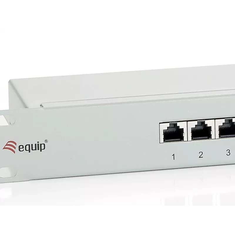 Equip patch panel Cat.6 schermato 16 porte, grigio chiaro, RJ-45, oro, Cat6, montaggio rack, 1U, grigio