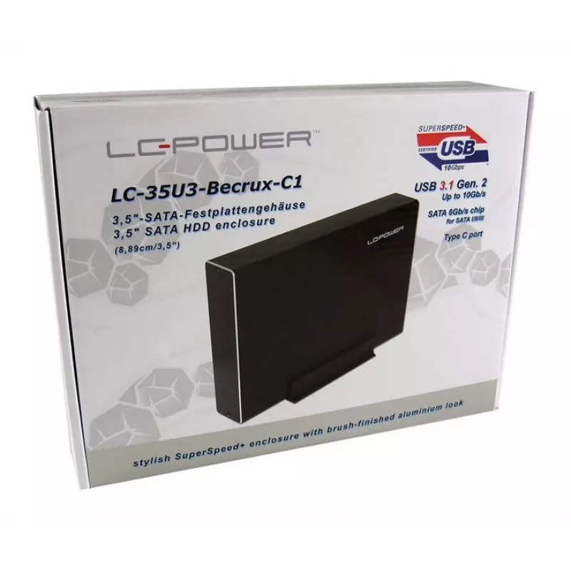 LC-Power LC-35U3-Becrux box esterno per hard disk SATA da 3,5 pollici, USB 3.0, alluminio, nero