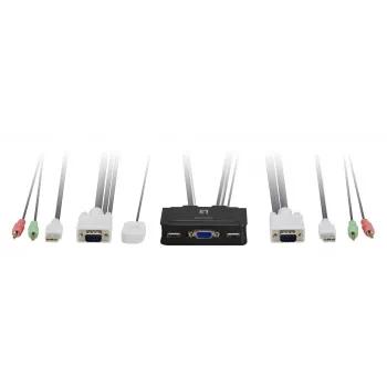 Switch KVM LevelOne 2 porte USB VGA con cavo, supporto audio, 2048 x 1536 pixel, nero