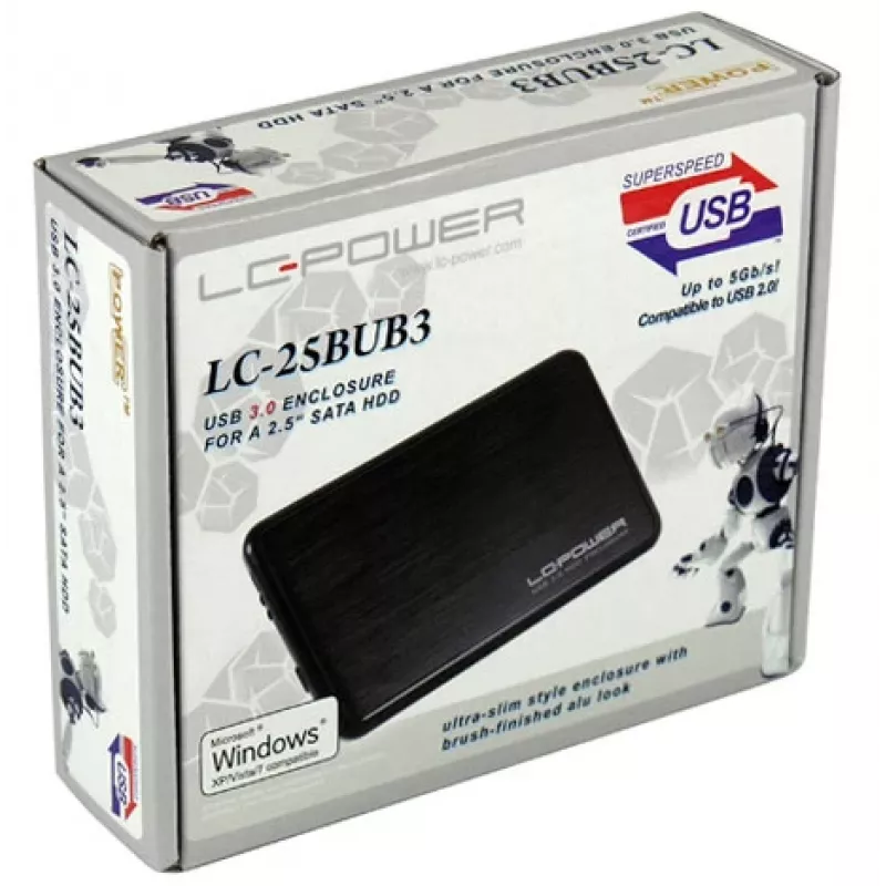Box esterno LC-Power LC-25BUB3 per HDD SATA da 2,5 pollici, USB 3.0, alluminio/nero