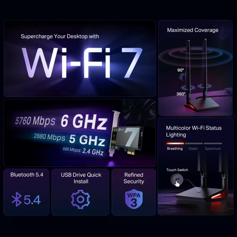 Adattatore PCIe TP-Link Archer BE9300 Wi-Fi 7 Bluetooth 5.4