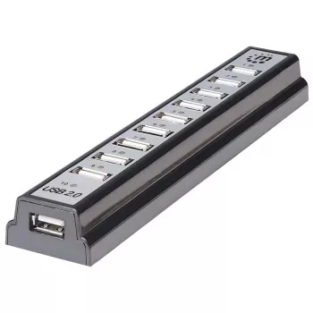Hub desktop Manhattan USB-A 10 porte, 10 porte USB-A, 480 Mbit/s (USB 2.0), alimentazione tramite USB o alimentatore esterno (non incluso) per prestazioni maggiori sui dispositivi collegati