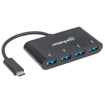Dock/hub Manhattan USB-C, porte (4x): USB-A (4x), 5 Gbit/s (USB 3.2 Gen1 noto anche come USB 3.0), alimentato via USB (nessun alimentatore esterno necessario), cavo 20 cm, equivalente a HB30C4AB