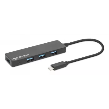 Dock/hub Manhattan USB-C, porte (4): USB-A (x4), 5 Gbps (USB 3.2 Gen1 noto anche come USB 3.0), alimentato via USB (nessun alimentatore esterno necessario), equivalente a HB30CM4AB