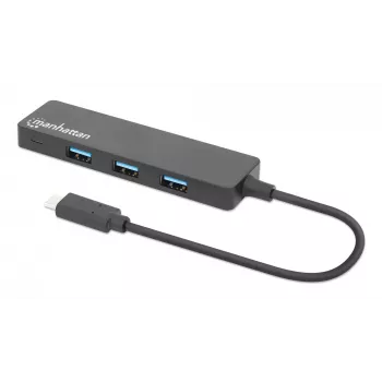 Dock/hub Manhattan USB-C, porte (4): USB-A (x4), 5 Gbps (USB 3.2 Gen1 noto anche come USB 3.0), alimentato via USB (nessun alimentatore esterno necessario), equivalente a HB30CM4AB
