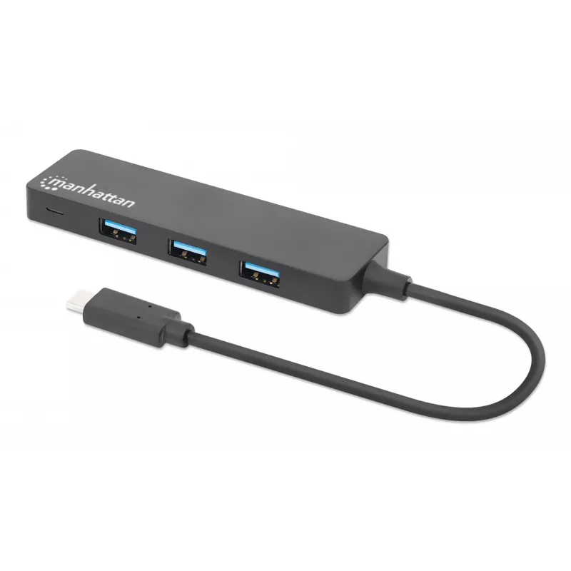 Dock/hub Manhattan USB-C, porte (4): USB-A (x4), 5 Gbps (USB 3.2 Gen1 noto anche come USB 3.0), alimentato via USB (nessun alimentatore esterno necessario), equivalente a HB30CM4AB