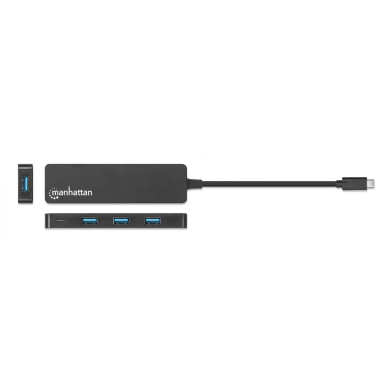 Dock/hub Manhattan USB-C, porte (4): USB-A (x4), 5 Gbps (USB 3.2 Gen1 noto anche come USB 3.0), alimentato via USB (nessun alimentatore esterno necessario), equivalente a HB30CM4AB