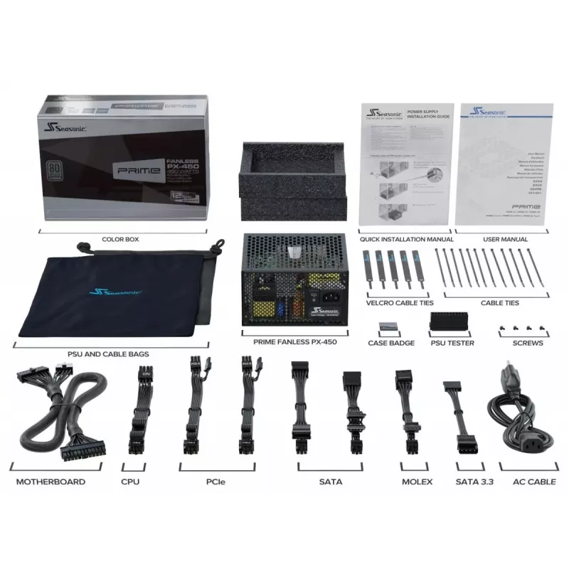Alimentatore Seasonic PRIME Fanless PX-500, 500 W, 80 PLUS Platinum, PRIME-PX-500