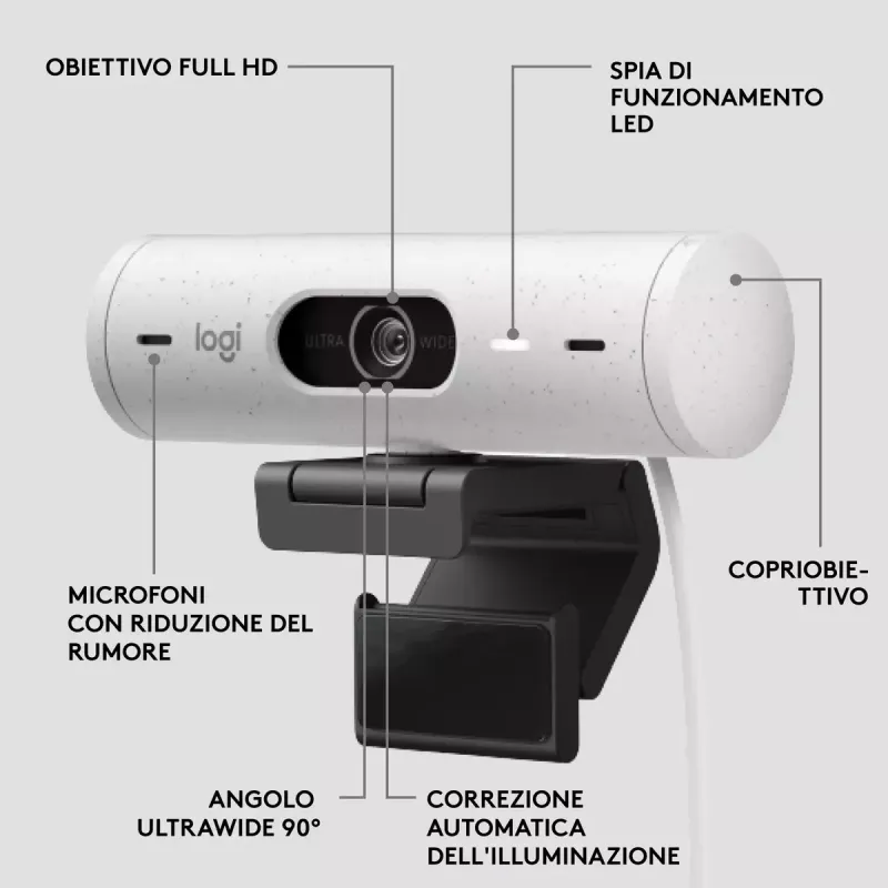 Webcam Logitech Brio 500 Full HD 4MP USB-C bianco