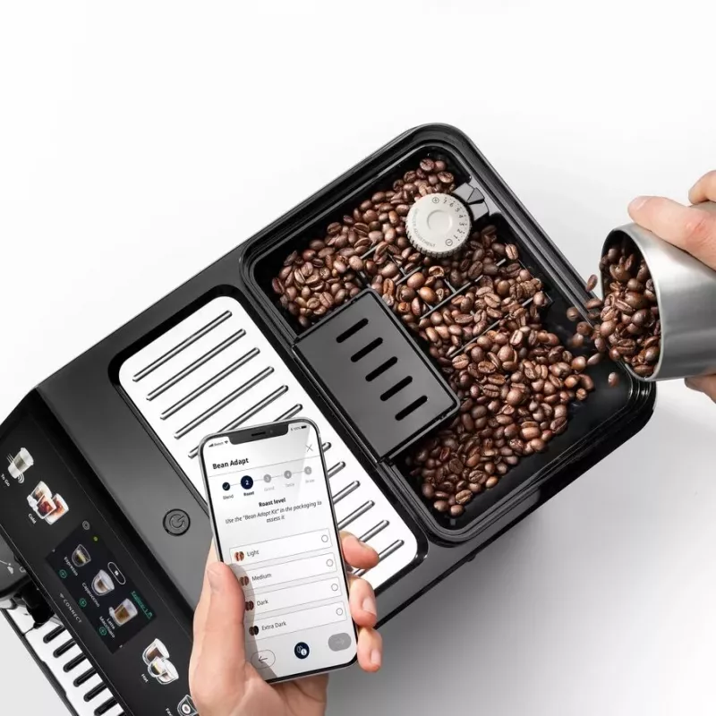 Macchina da caffè combinata De’Longhi ECAM450.86.T — completamente automatica, serbatoio acqua 1,8 l, contenitore chicchi 300 g, 19 bar, macinacaffè integrato, display TFT