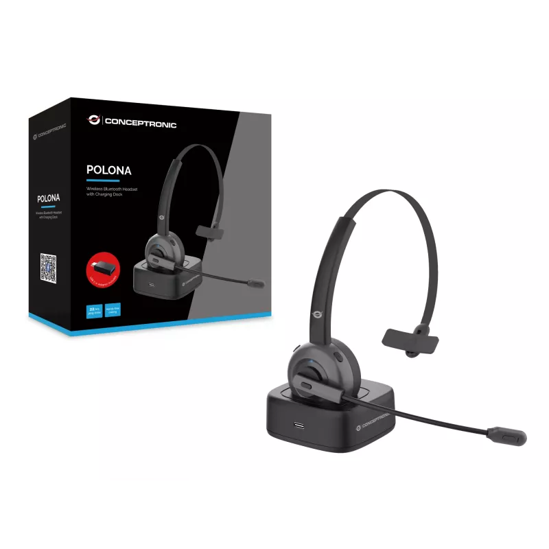 Conceptronic POLONA cuffia Bluetooth wireless con base di ricarica