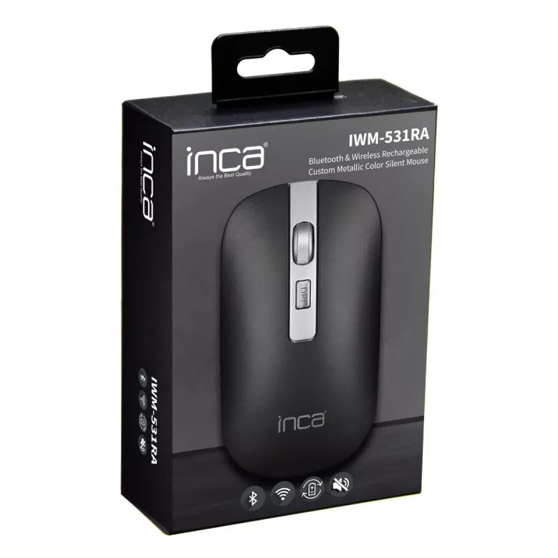 Inca IWM-531RA mouse wireless e Bluetooth, 1600 DPI, pulsante 4D, silenzioso, antracite