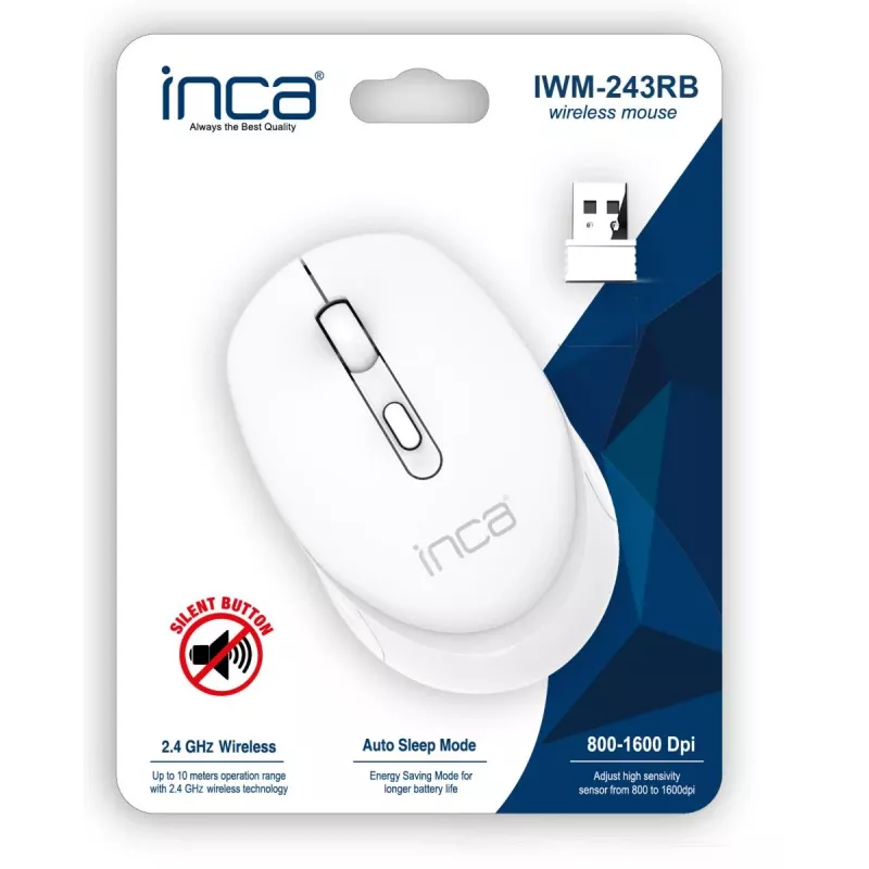 Mouse wireless INCA Iwm-243rb Candy Design - RF Wireless 2,4GHz - 1600dpi - bianco
