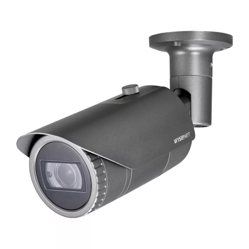 Hanwha Vision QNO-7082R WiseNet Q telecamera IP bullet per esterni, 4 MP, 3,2–10 mm, zoom ottico 3,1x, giorno/notte, grigia
