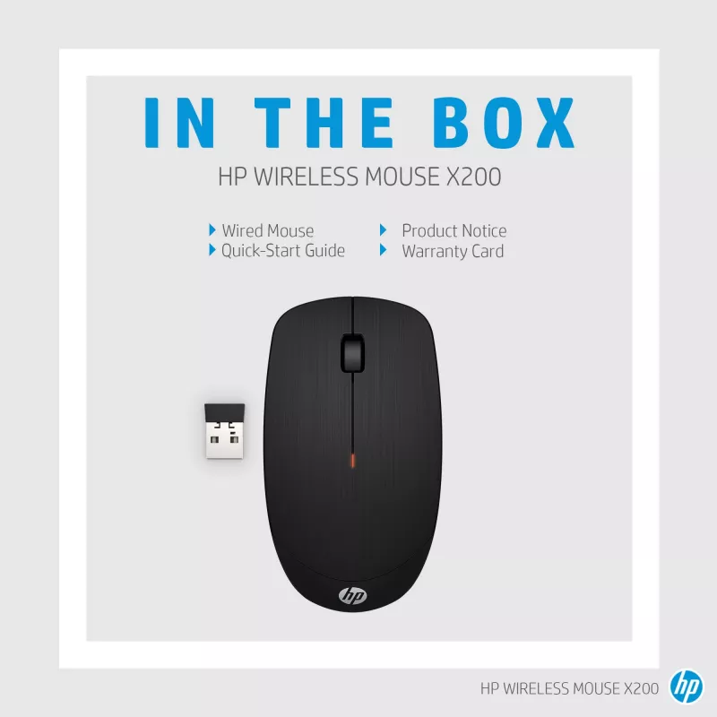 HP X200 mouse wireless 6VY95AA, ottico, 2,4 GHz, ricevitore USB, nero