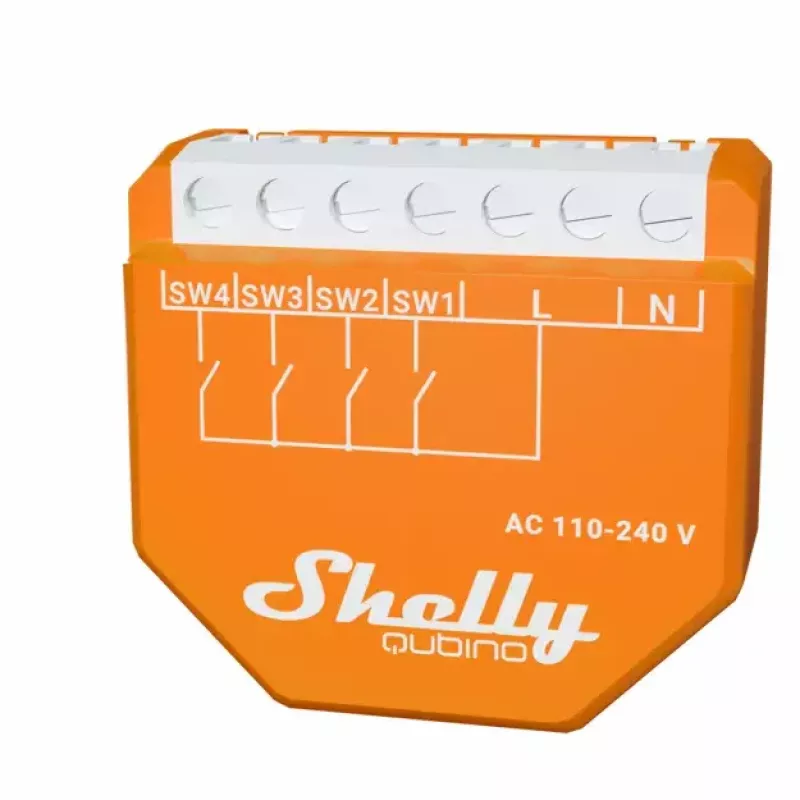 Interruttore smart Shelly Qubino Wave i4 — controller di scena wireless 110–240 V, 16 A, 50/60 Hz, arancione