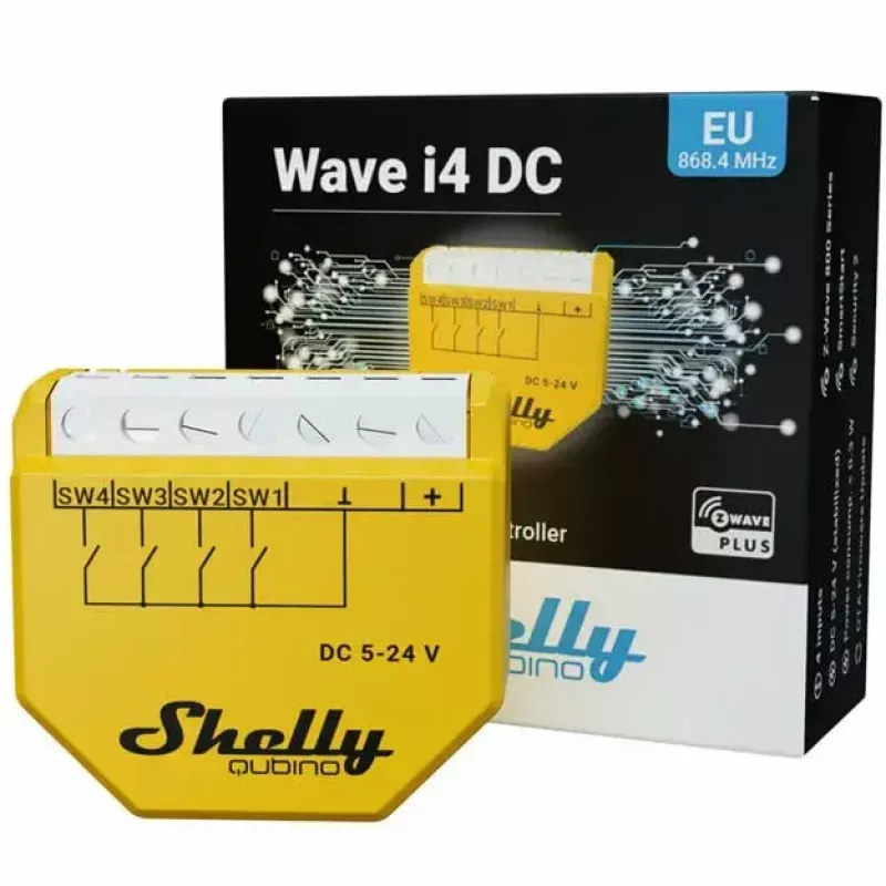Interruttore smart Shelly Qubino Wave i4 DC giallo wireless 5-24V