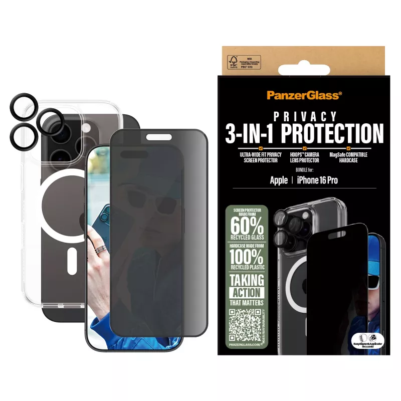 PanzerGlass bundle protezione privacy 3-in-1 iPhone '24 6,3