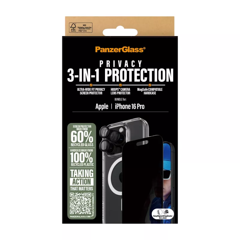 PanzerGlass bundle protezione privacy 3-in-1 iPhone '24 6,3